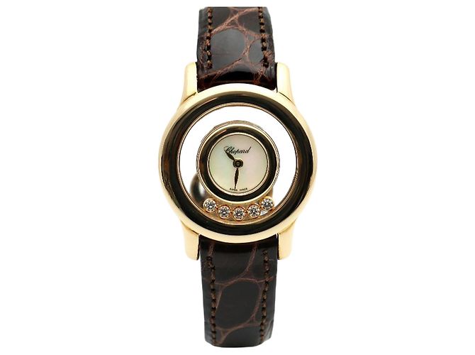 Chopard Relógio Happy Small Floating Diamond de ouro para mulher Marrom