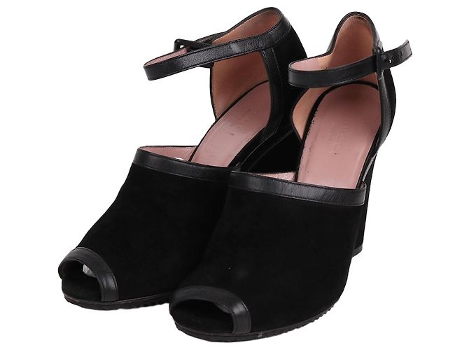 Gucci Suede Black Open-Toe Heels