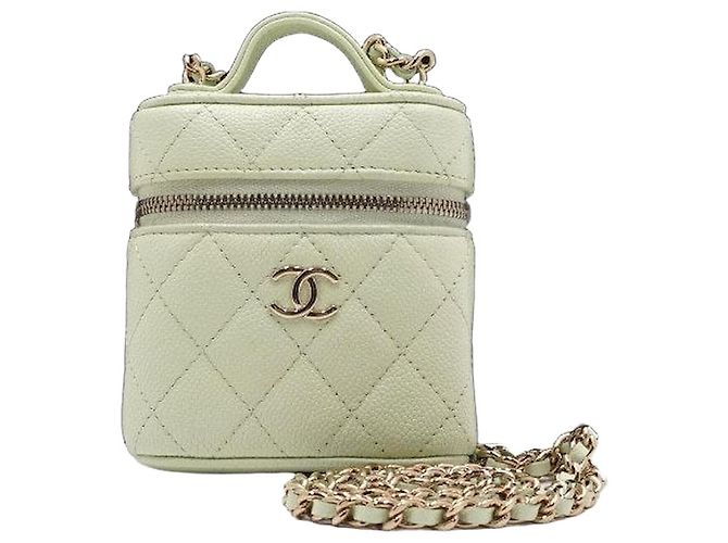 Chanel Mini Vanity de Caviar Menta com Corrente Dourada - Bolsa de Ombro e Transversal Verde