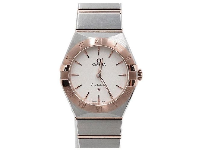 Omega Relógio de quartzo feminino New Constellation em combinação de aço e ouro Prata