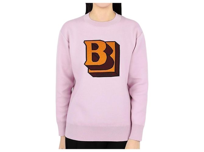 Burberry Pull en maille à col rond avec grand logo (Rose) Blanc