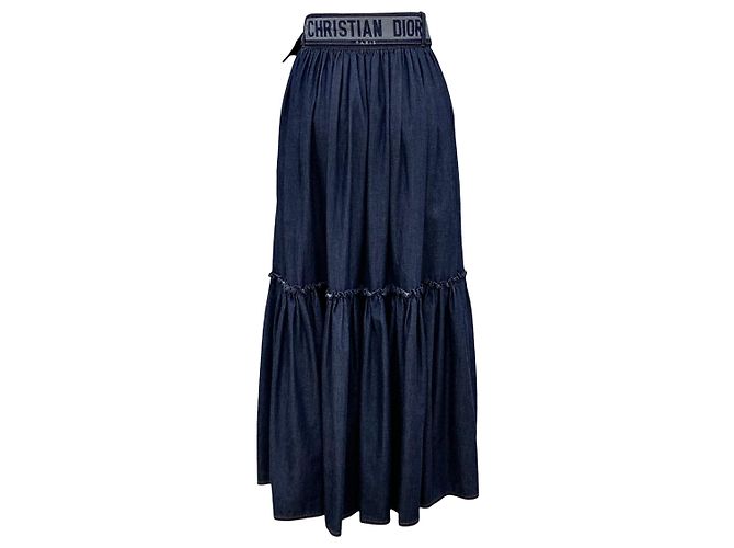 Dior Saia longa jeans com camadas e cinto Azul