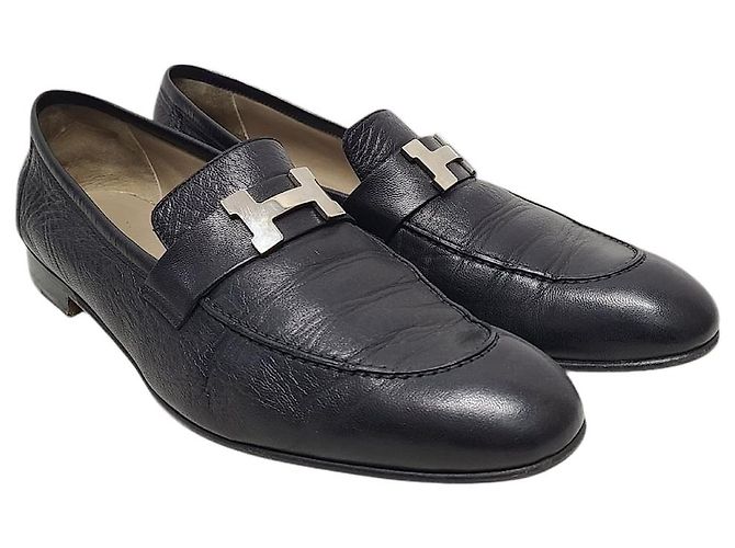 Hermès Mocassini da uomo Black Silver Logo Paris Nero