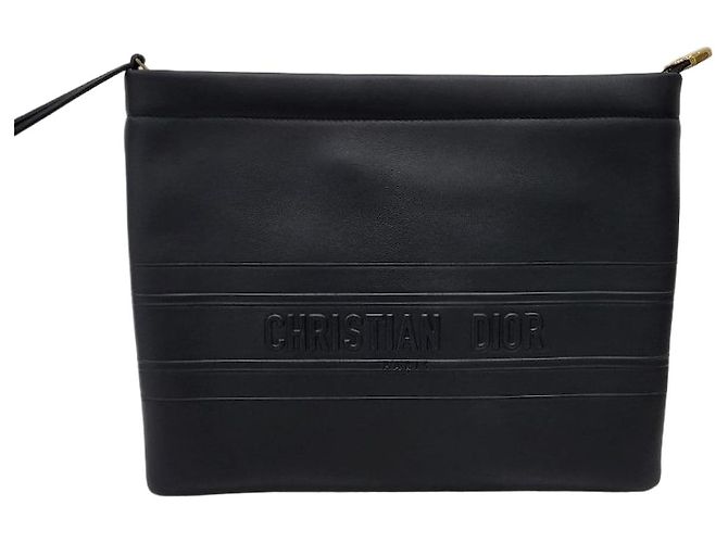 Dior Clutch de couro preto com logo