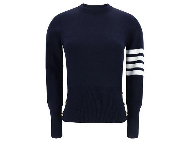 Thom Browne Klassischer Strickpullover aus Milano-Wollstrick Blau 
