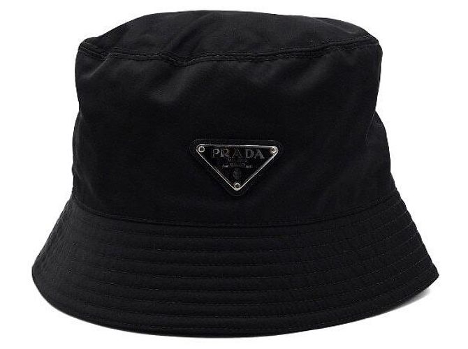 Prada Rinylon Bucket Hat with Triangle Logo Black