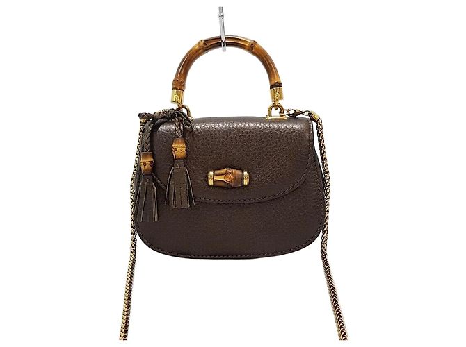 Bamboo Gucci Mini bolsa crossbody com alça de bambu, tassel e corrente Marrom