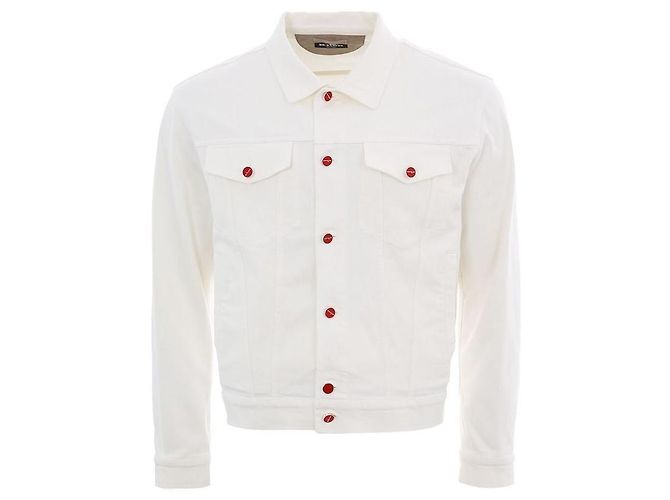 Kiton Button Point White Denim Jacket