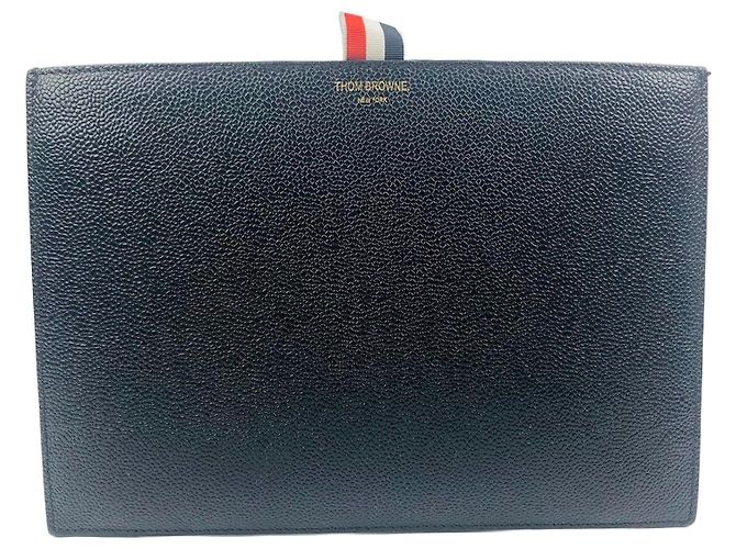 Pochette unisexe Black Three-Stripe Label Small de Thom Browne Noir