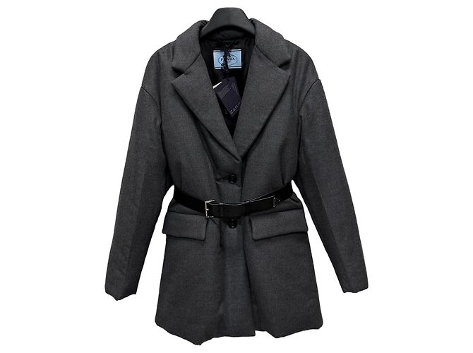 Prada Belted Cashmere Single Padding Jacket Black