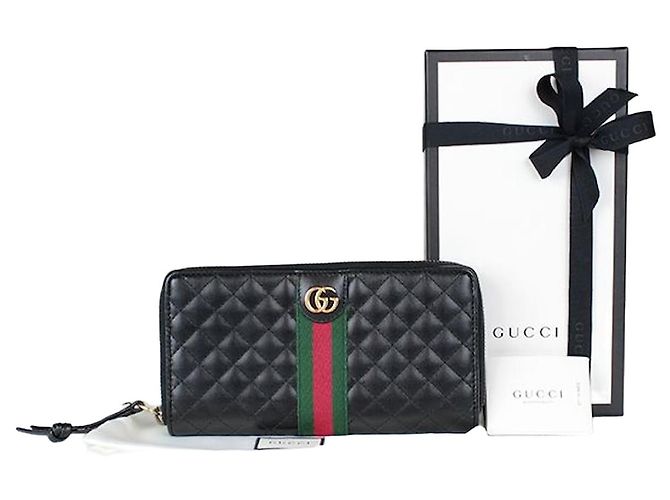 Gucci Long Portefeuille à Fermeture Éclair avec Matelassage Double Web Argenté