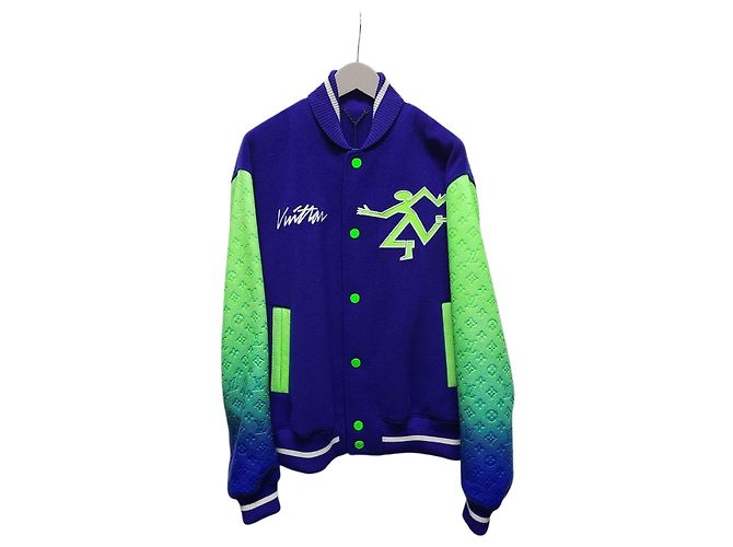 Louis Vuitton Mix Gradient Leather Varsity Jacket Blue