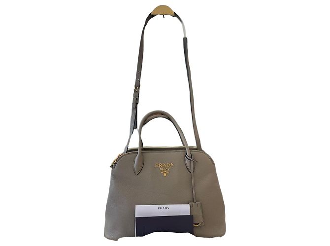 Prada Bolsa Tote Vitello Daino Cinza claro Marrom