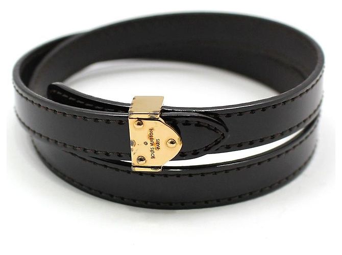 Louis Vuitton Pulsera con correa de cuero charol Amaranthe Oro Negro