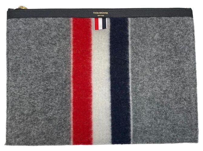 Thom Browne Clutch de lã cinza Large Marrom