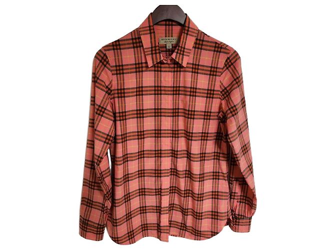 Burberry Camisa de algodón a cuadros rosa para mujer