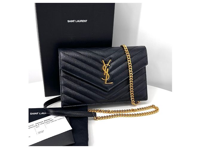 Saint Laurent Bolsa tiracolo WOC com corrente preta Preto