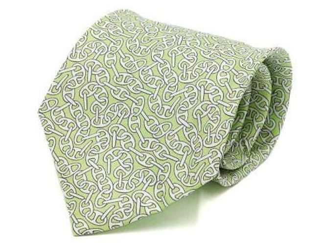 Hermès Green Chandal Pattern Silk Tie