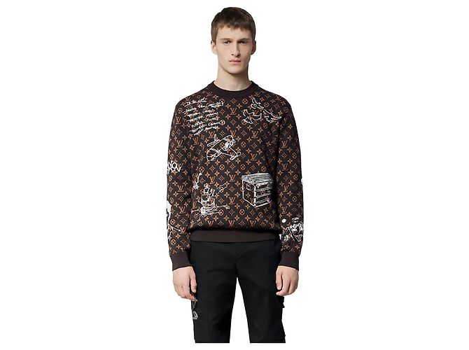 Louis Vuitton Monogram Embroidered Wool Crewneck Black