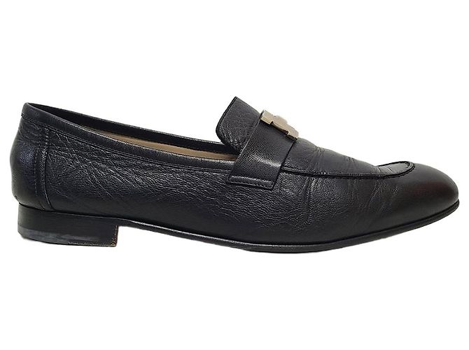 Hermès Mocassini da uomo Black Silver Logo Paris Nero