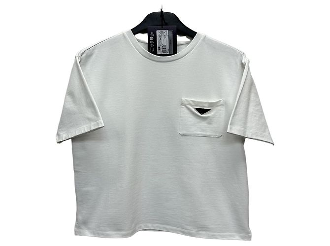 Prada T-shirt en coton avec logo triangle Argenté
