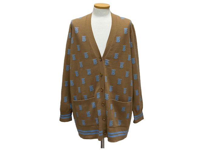 Burberry Monogram Wool Silk Blend Cardigan Brown