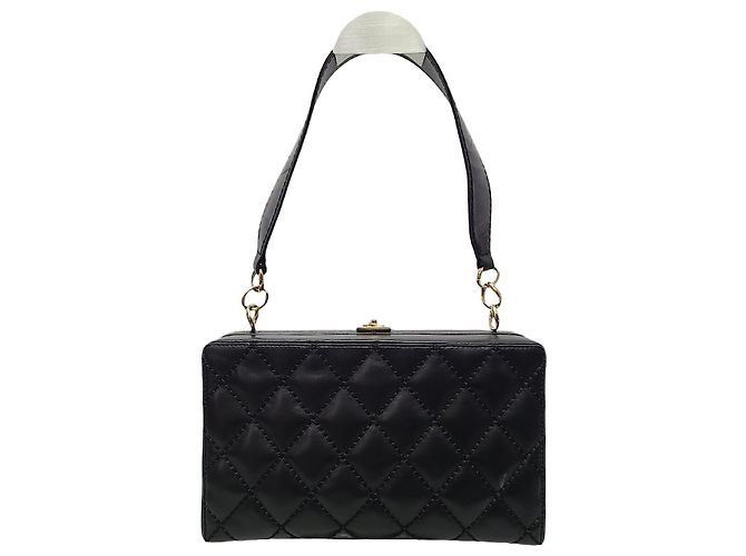 Chanel Bolsa de ombro Generation em pele de cordeiro preta com costura Wild Gold e acolchoado Preto