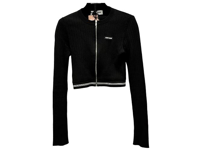 Miu Miu Zip-up de malha com logo Prata