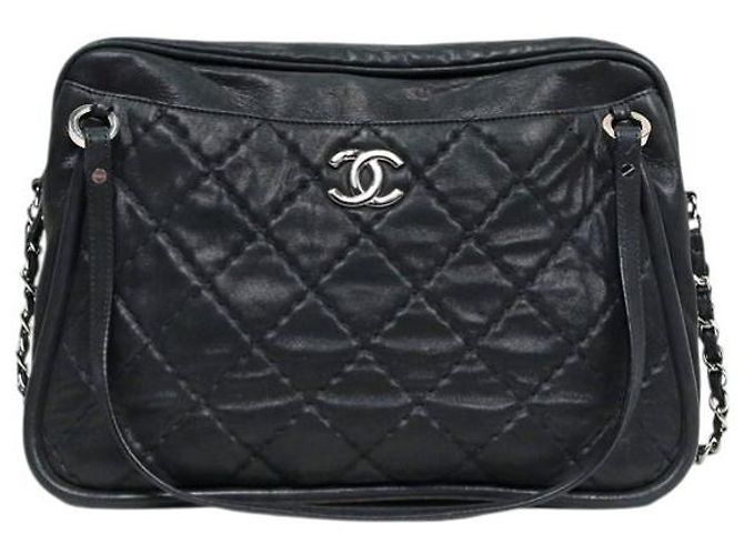 Chanel Borsa a Spalla Black Glazed Quilted CC Chain Nero
