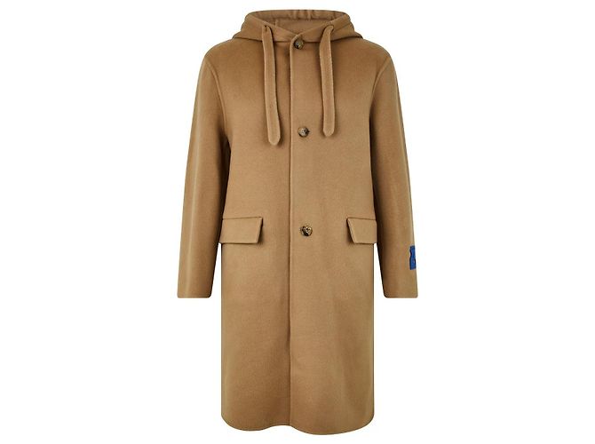 Off White Abrigo con capucha reacondicionado Camel Castaño