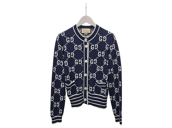 Gucci Cárdigan de jacquard de algodón GG Supreme azul oscuro
