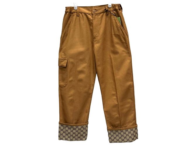 Gucci GG Denim Cuffed Canvas Pants Brown