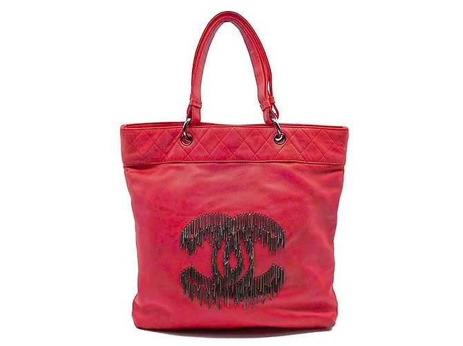 Chanel Sac cabas CC Cabaret avec franges et chaîne Rouge