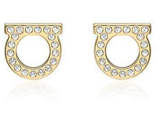 Salvatore Ferragamo Orecchini Gancini Stud Crystal D'oro