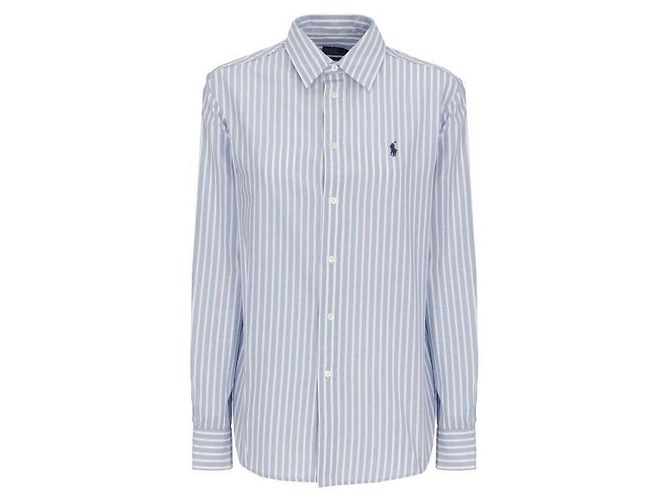 Ralph Lauren Camicia in cotone e lino a righe Classic Fit Blu