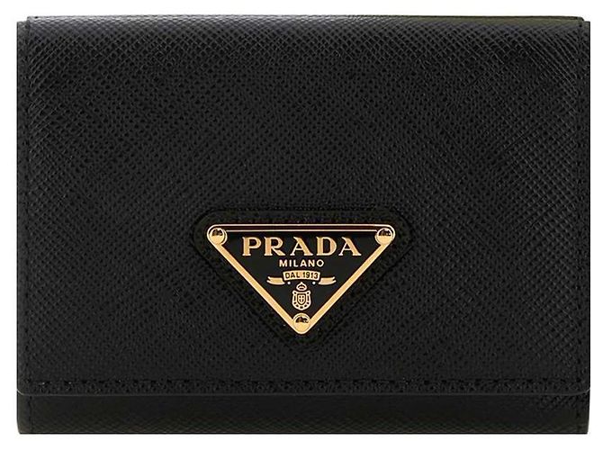 Prada Saffiano Triangle Logo Bifold Portemonnaie Schwarz QHH