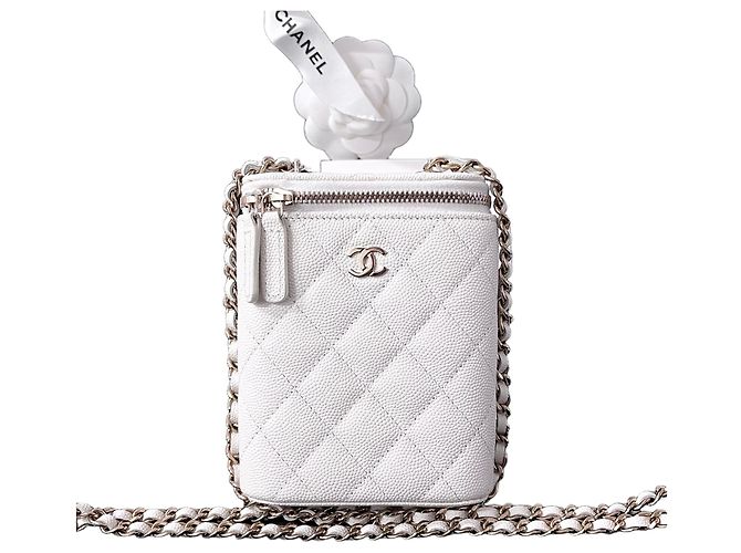 Chanel Bolsa Transversal Vanity White Caviar com Corrente Branco
