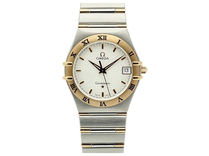 Omega Constellation Combi Medium Half Bar Argyle Pattern Dial Men's Watch Quartz White
