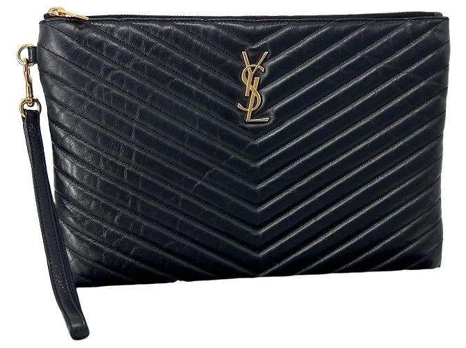 Saint Laurent Matelassé Clutch Bag Medium Schwarz