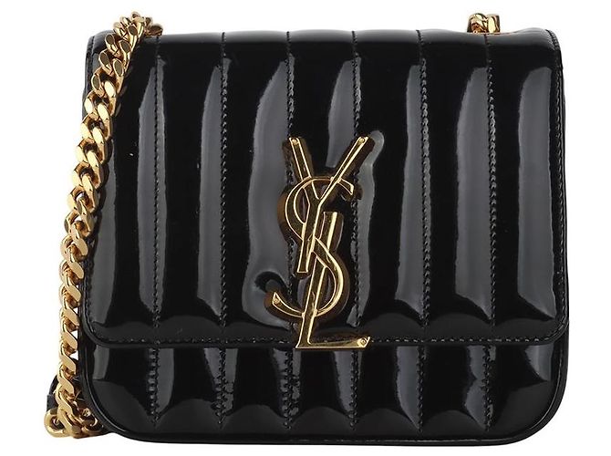 Saint Laurent Bolsa Vicky Small em couro envernizado matelassê Multicor