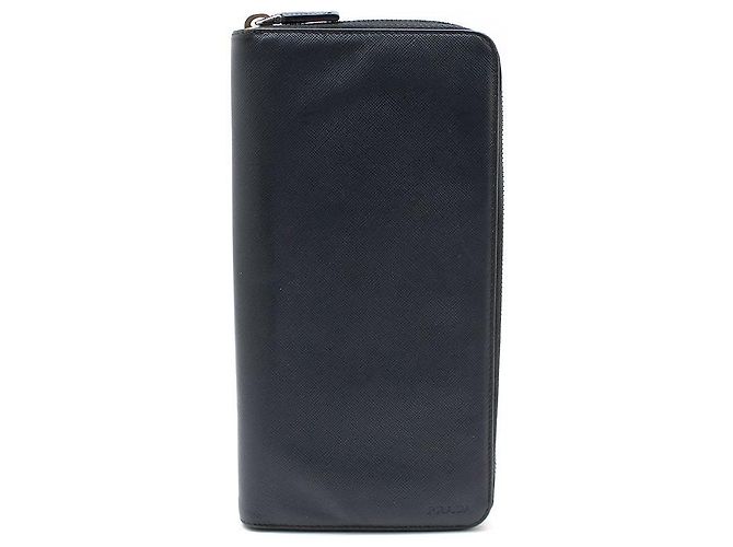 Prada Navy Saffiano Organizer Long Wallet Blue