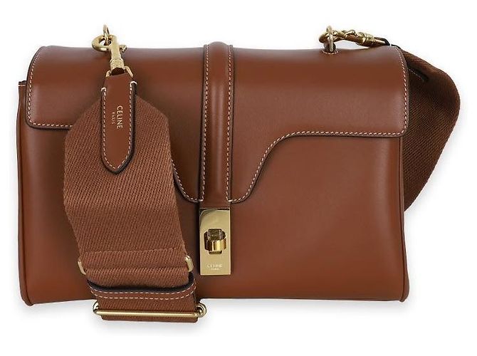 Céline Bolsa de ombro Classic em couro de bezerro natural (Marrom)