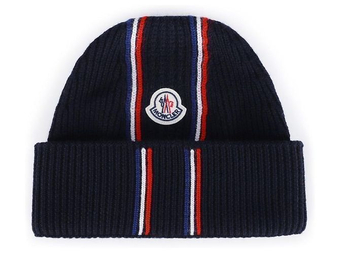 Gorro Moncler Unisex Wappen Stripe (Navy) Preto