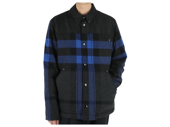 Burberry Men's Oversized Check Shirt Jacket (Black/Blue)