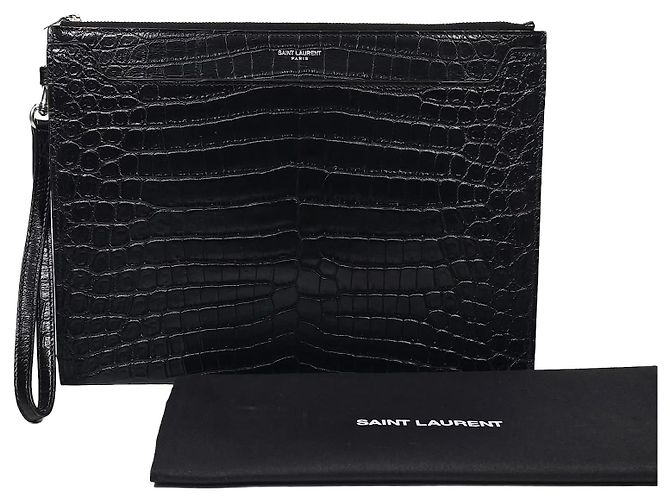 Saint Laurent Clutch Tablet Catherine em Crocodilo Preto