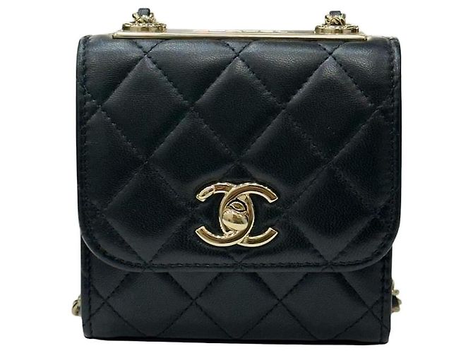 Chanel Mini bolsa de corrente Trendy CC em pele de cordeiro preta e dourada Preto
