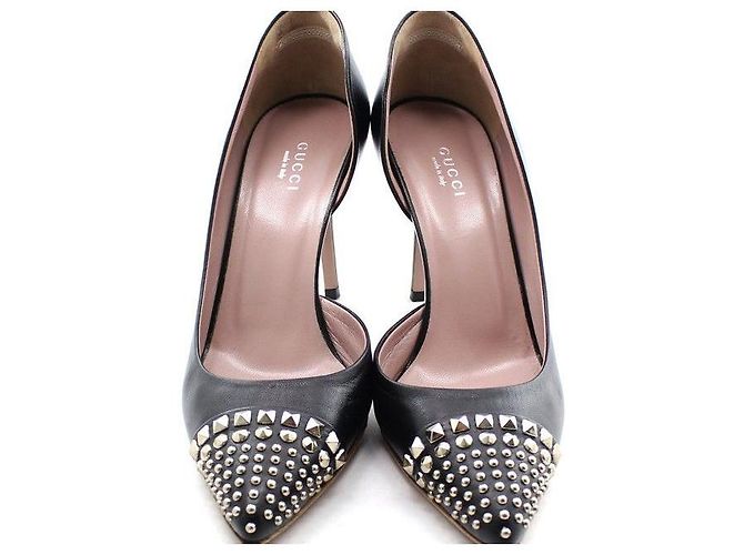Gucci Black Leather Silver Studded Shoes