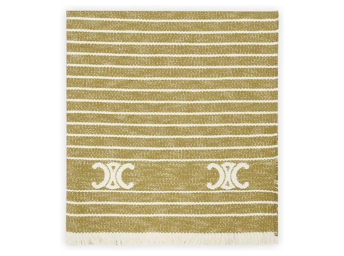 Céline Serviette de plage en coton Triomphe Stripe (Ocre/Vanille) Doré