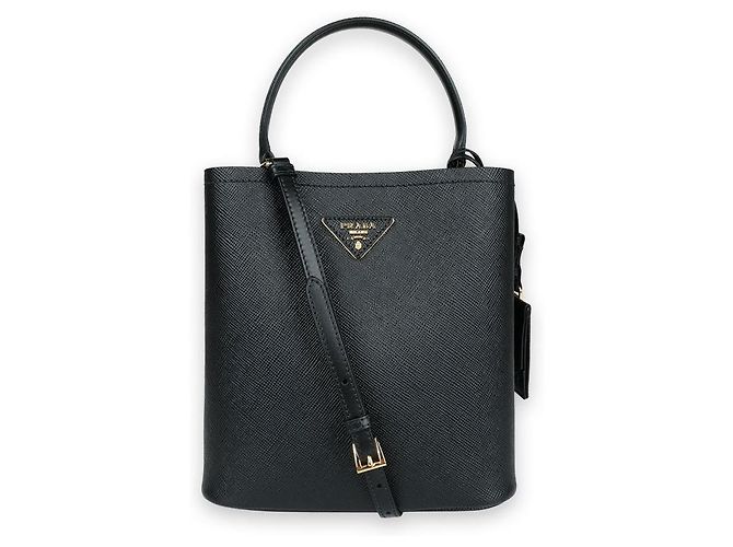 Prada Women's Triangle Logo Saffiano Medium Tote Bag (Black) VOOO