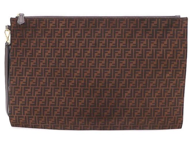 Fendi Clutch com alça FF em camurça marrom